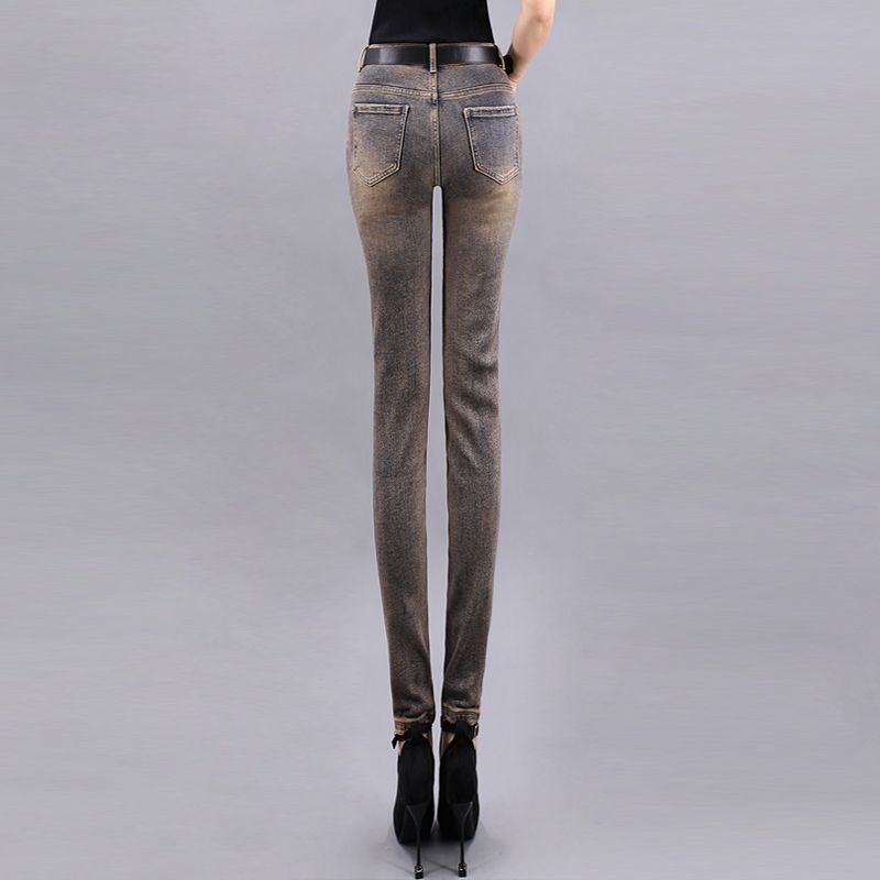 Jeans fino de cintura alta feminino, calça jeans estampa estética, calça jeans lavada vintage, streetwear