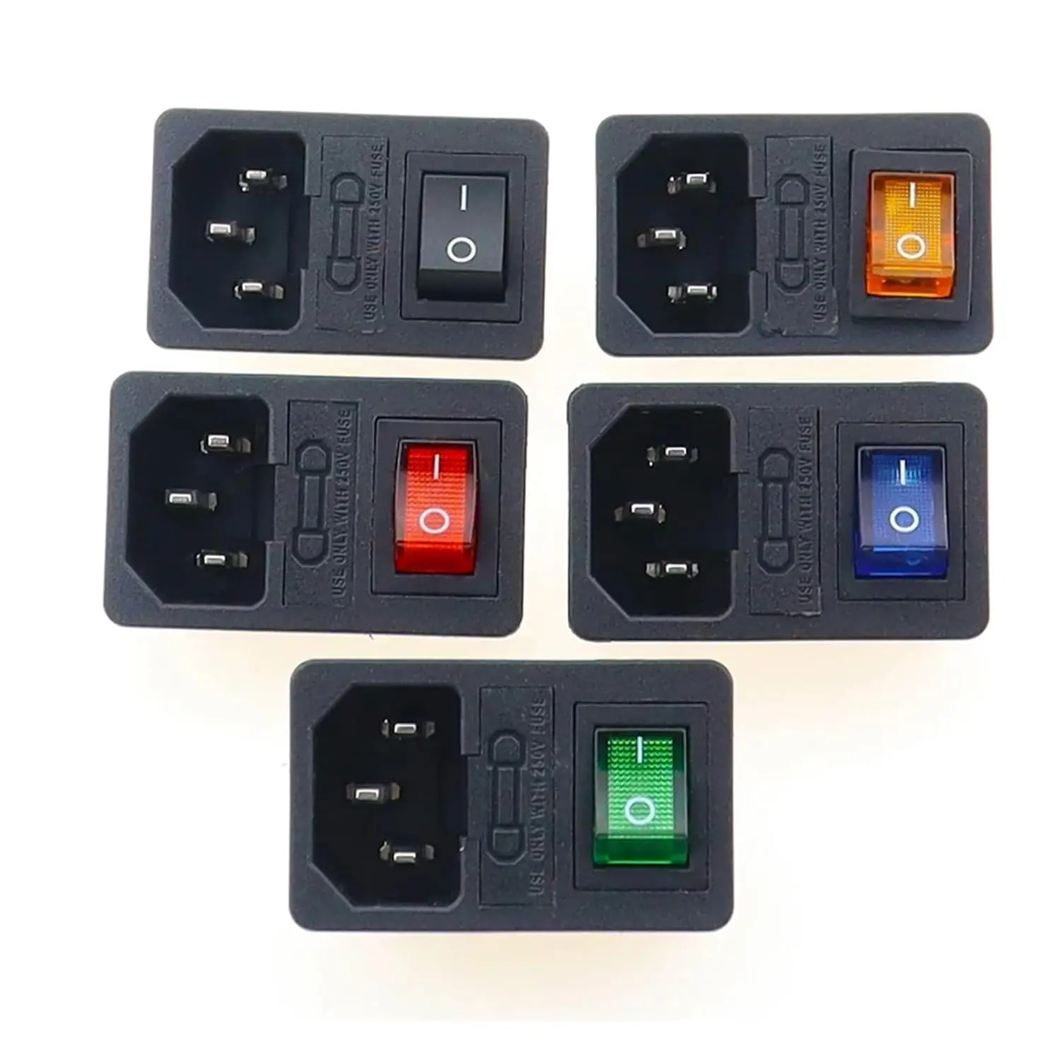 3 pinos iec320 c14 entrada macho tomada de alimentação luz vermelha barco rocker switch com suporte fusível fonte da lâmpada néon jack conector