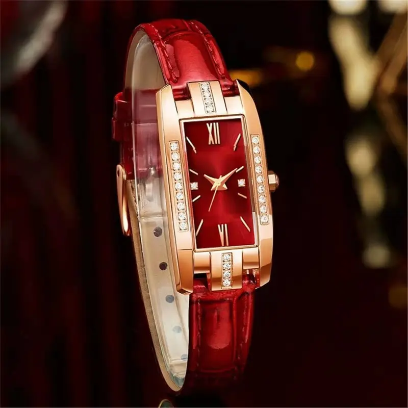 Womens horloges mode vierkant dames quartz horloge armband set groene wijzerplaat eenvoudig leer luxe dames horloges
