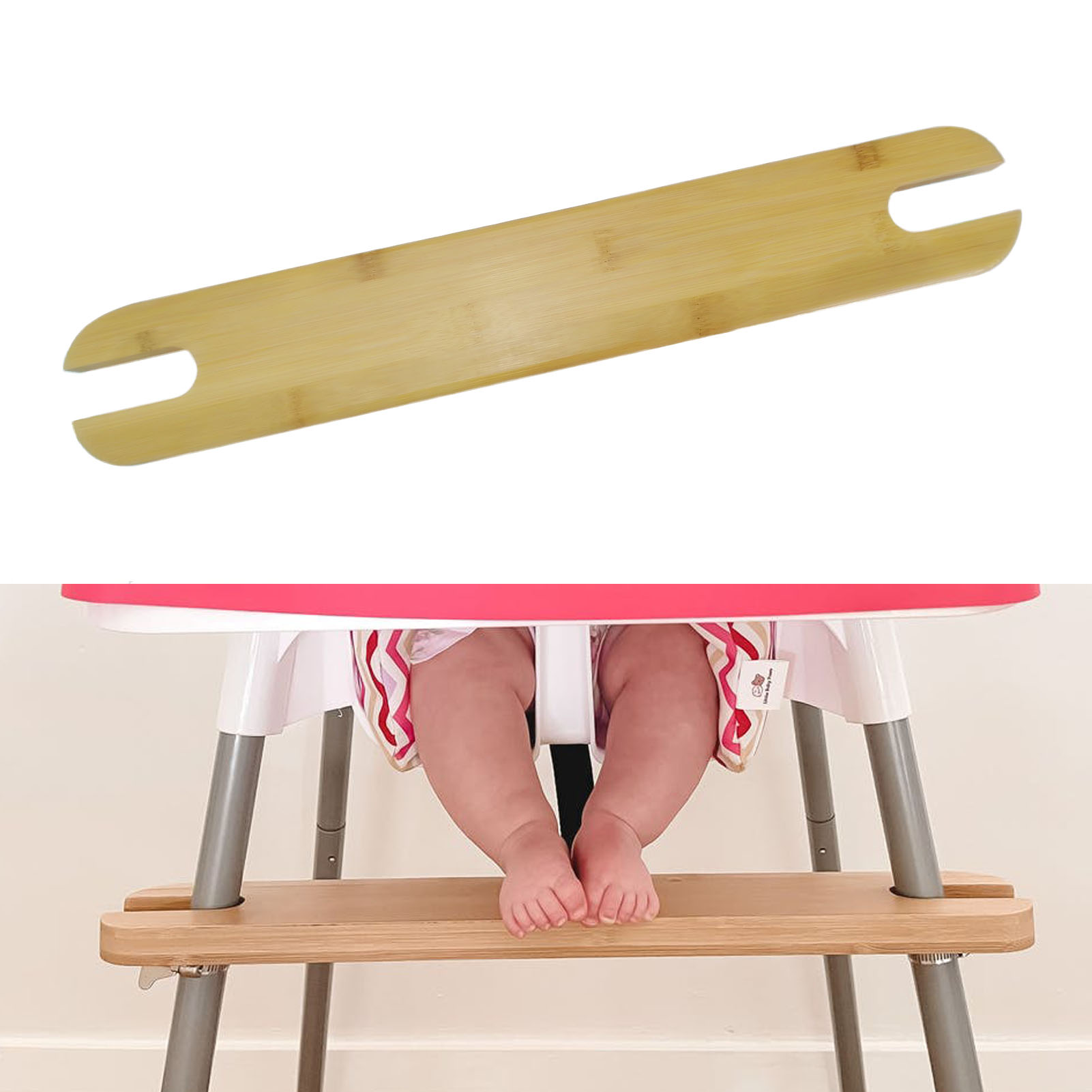 Apoio para os pés da cadeira de bebê Design ergonômico apoio de pés de bambu Apoio para os pés da cadeira alta com anéis de borracha
