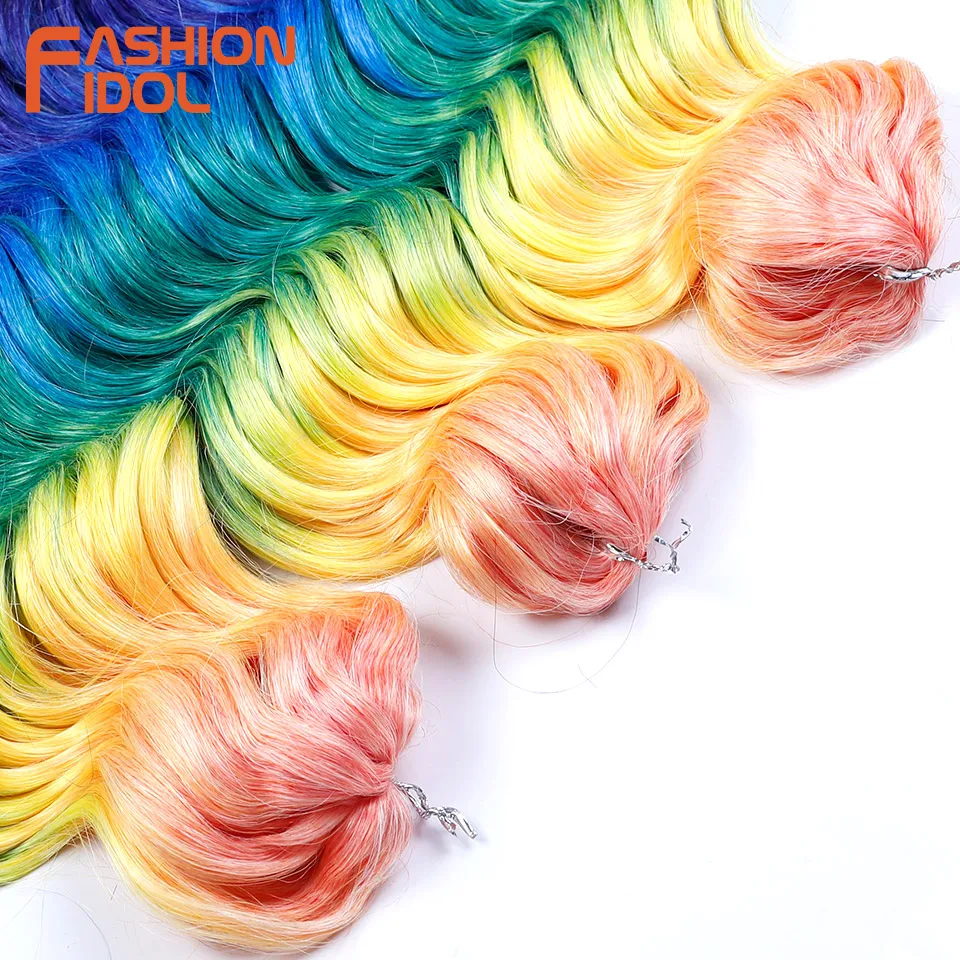 MODE IDOL 16 Zoll 3PCS Tiefe Wellenförmige Twist Häkeln Haar Synthetische Wasser Welle Haar Häkeln Zöpfe Ombre Regenbogen Haar extensions