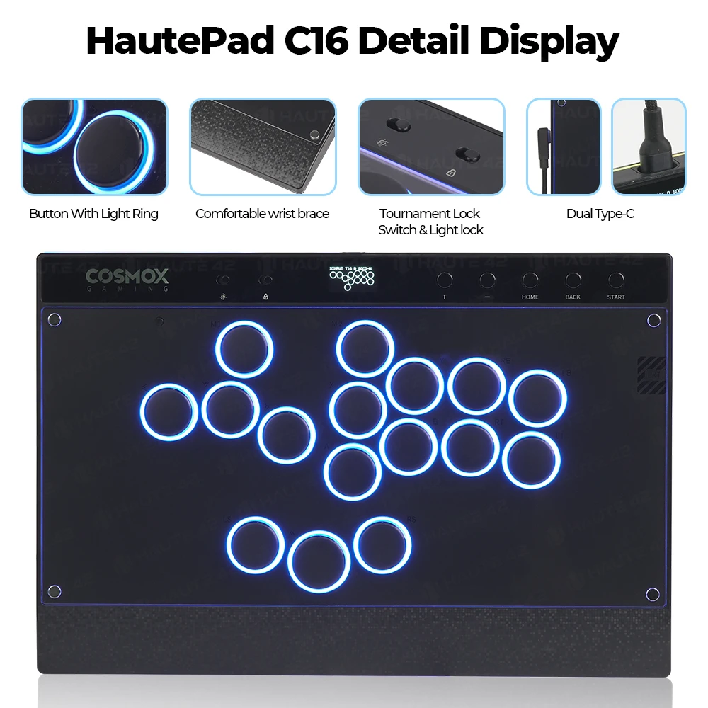 Haute42 Magnetic Hitbox Leverless Controller Button Rim Arcade Controller For PC/PS4/PS5/Switch Stickless Arcade Stick Hitbox