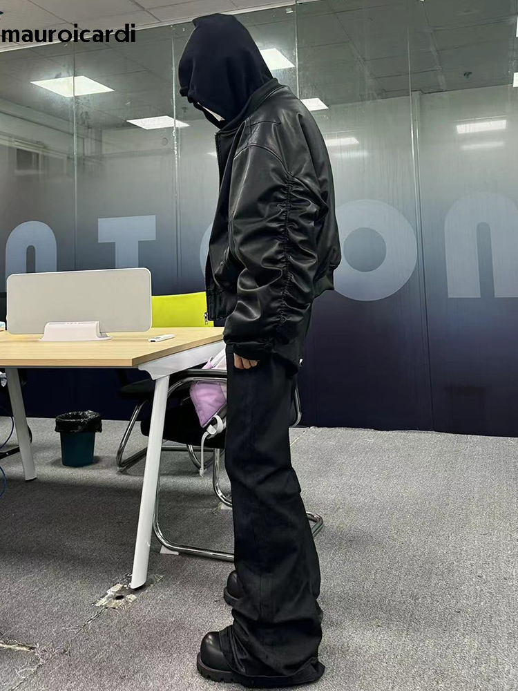 Mauroicardi Herbst Winter Übergroße Kühle Schwarz Verdickte Warme Pu Leder Bomber Jacke Männer Kapuze Luxus Designer Gefälschte 2 Kleidung