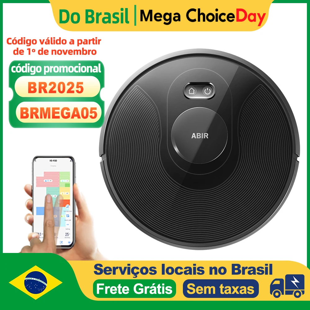 (Código promocional: BR2025)Robô aspirador de pó ABIR X8, navegação a laser lidar, 6500pa sucção, multi-assoalho mapa, Esterilização UV, y forma molhado esfregar, app zonas não-go, Exclusivo Sensor TOF