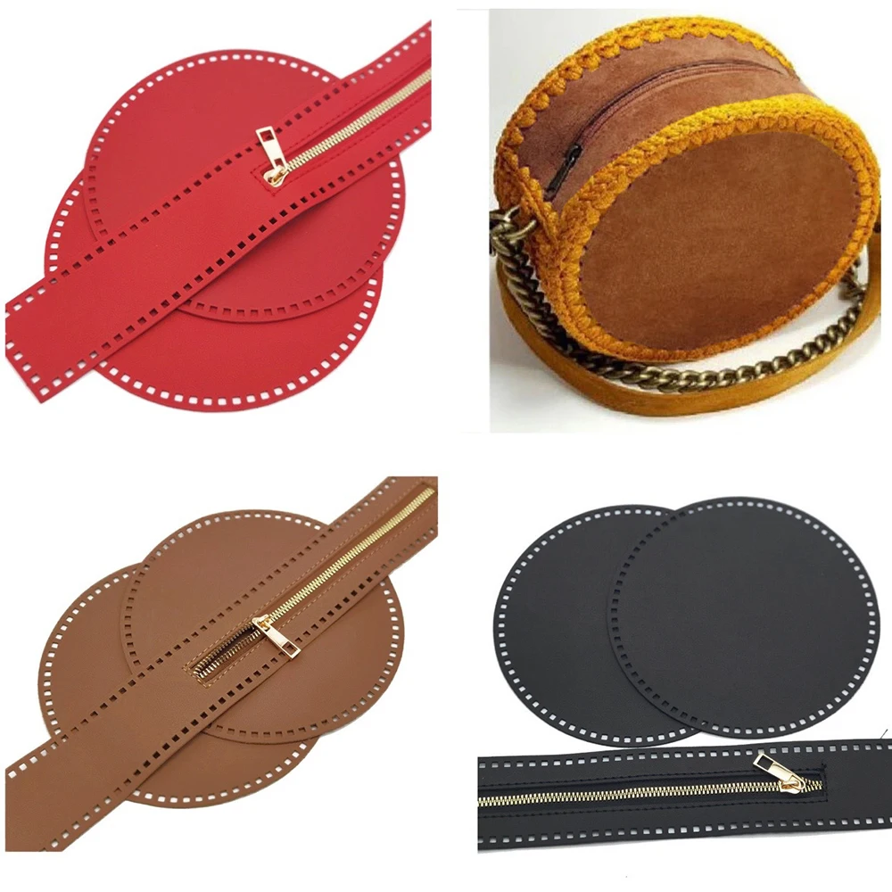 3Pcs/Set 17cm Round Bottom For Knitted Bag PU Leather Bag Base Handmade Bottom With Holes Diy Crochet Bag Bottom Accessories