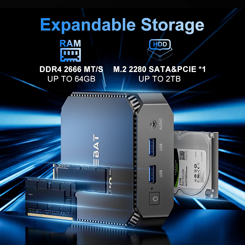 FIREBAT T2 MiniPC Intel N150 Dual Band WiFi5 BT4.2 16GB 512GB Windows 11 Computer da gioco desktop Mini PC Gamer