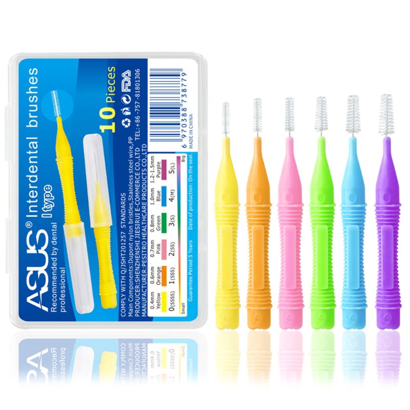 10 pz/lotto Spazzola Interdentale Filo Interdentale Denti Pulito Orale Stuzzicadenti Kit 0.4-1.5mm Strumento di Pulizia Dei Denti Dentale Spazzola Ortodontica