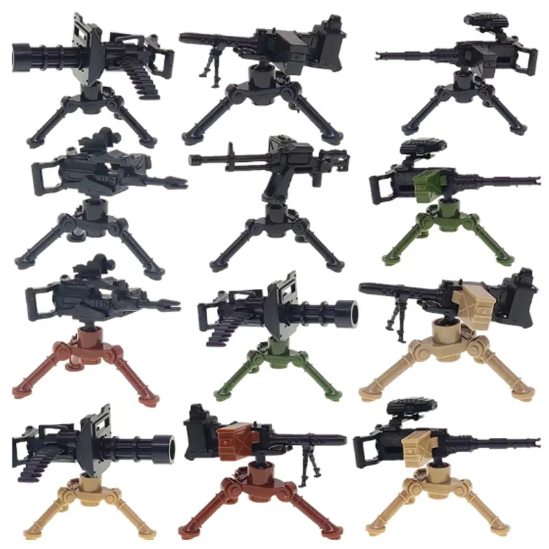 Military WWII Weapons Building Blocks Soldier Figure Toy Gatling M2 Heavy Machine Gun NSV M19 Box Rifle Bullet Chain Mortar K045