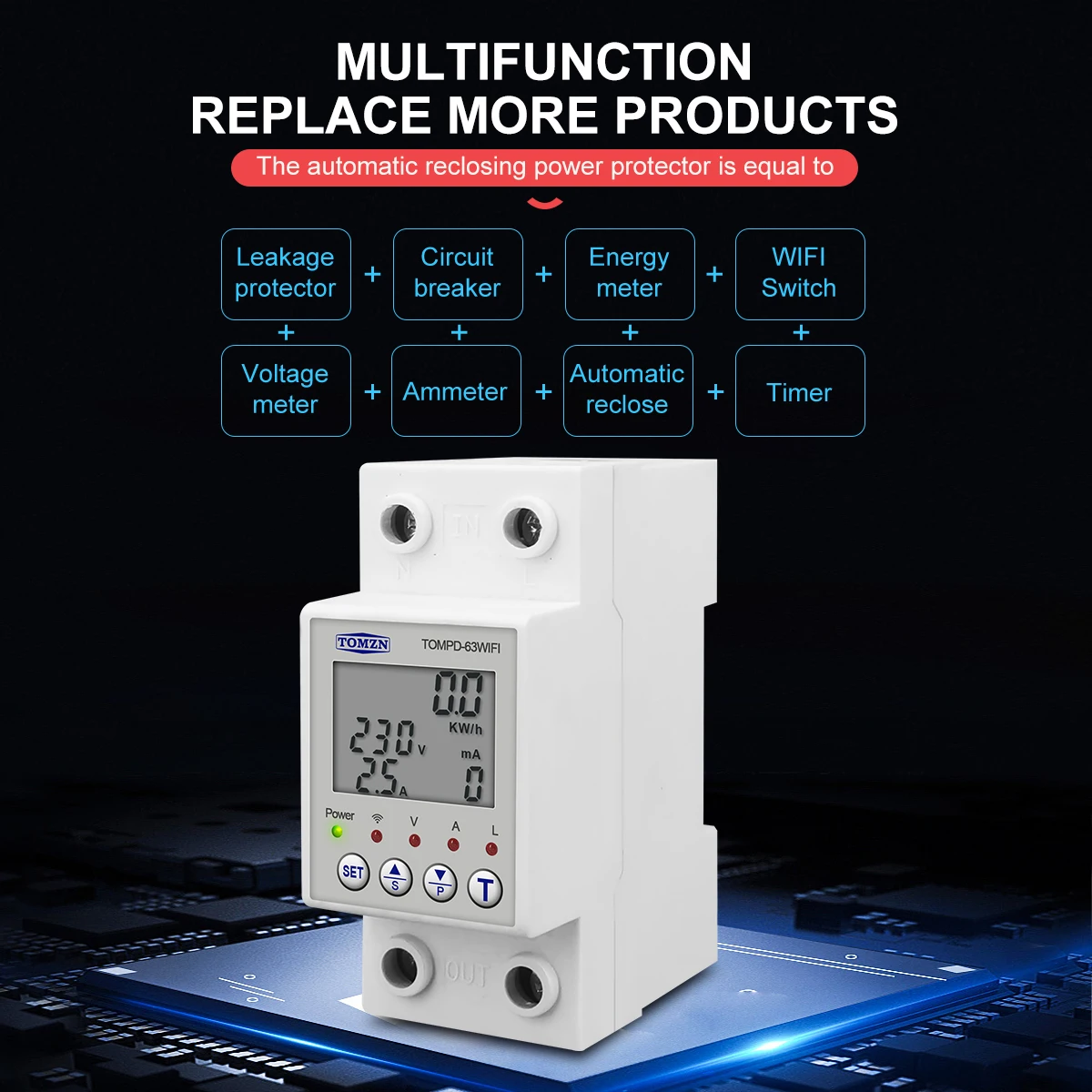 Reclosable smartlife TUYA WIFI Circuit breaker 63A 110V 220V Energy Meter วัดจับเวลาแรงดันไฟฟ้าป้องกันการรั่วซึม