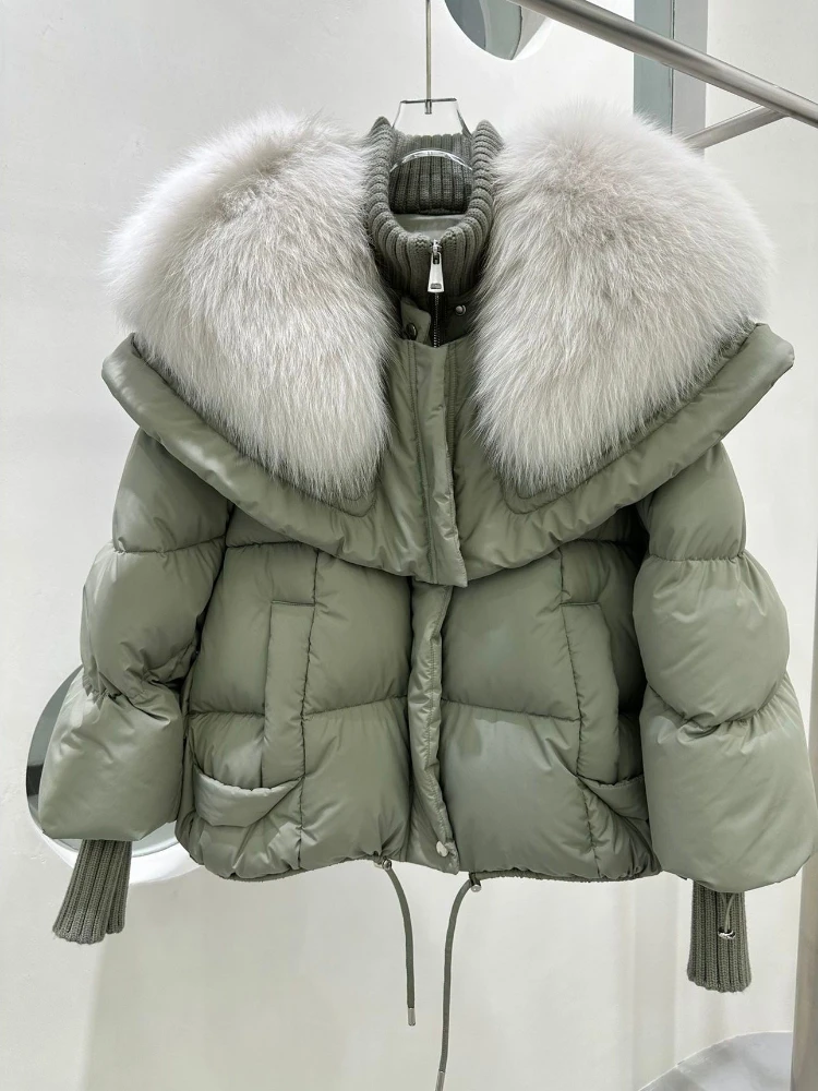 Winter Fuchs Kragen weiße Gans Daunen mantel Damenmode Kurz mantel neue Brot mantel Frauen Daunen jacke Frauen