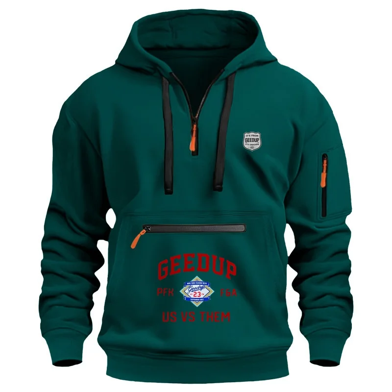 Sudadera con capucha informal para hombre, sudadera deportiva holgada de manga larga de talla grande con cremallera y múltiples bolsillos, color sólido, nueva moda, otoño e invierno