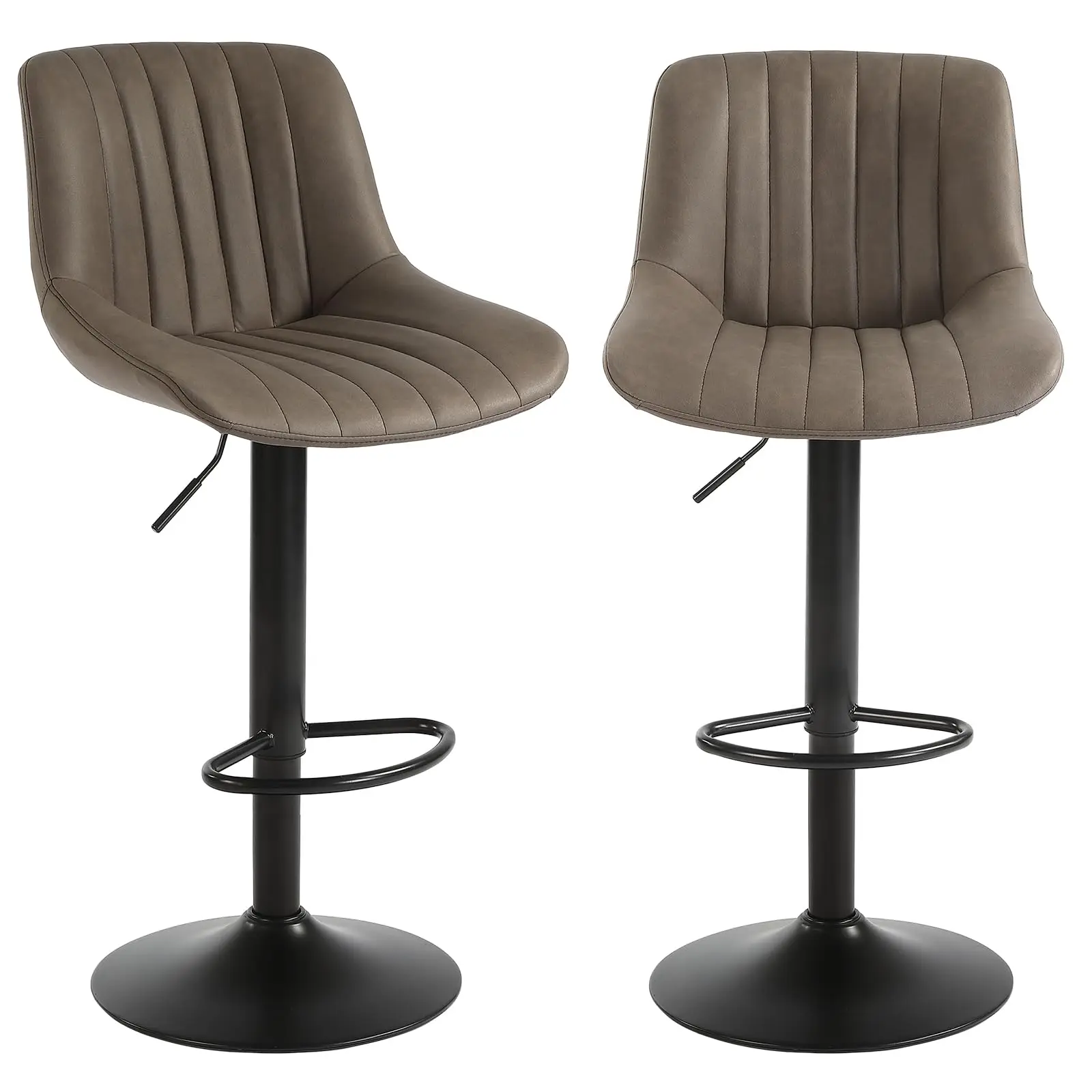 Conjunto de 2 bancos de bar Ralex-chair, bancos de bar giratórios com altura de balcão e encosto, cadeiras de bar ajustáveis em couro PU, marrom