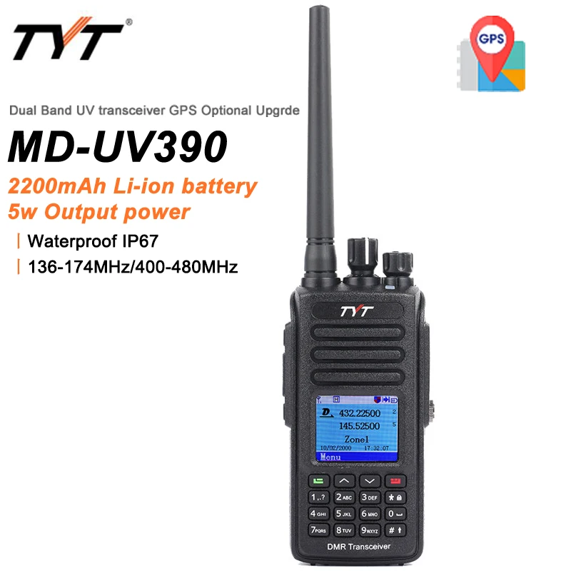 Tyt MD-UV390 5-watt gps (optional) dual band vhf/uhf digital walkie talkie ip67 wasserdicht dmr radio