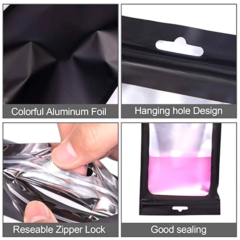 100 Chiếc Lá Phẳng Khóa Túi Muối Tắm Túi Đựng Mỹ Phẩm Một Mặt Trong Suốt Mini Dày Mylar Túi Có Thể Thu Hồi Lại Mùi chống Cho