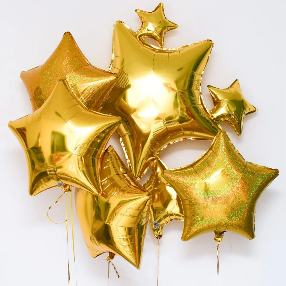20pcs ลูกโป่งรูปดาว Golden Five Pointed Star บอลลูนเหมาะสําหรับงานปาร์ตี้,ตกแต่งงานแต่งงาน, และฉลองวันเกิดธันวาคม