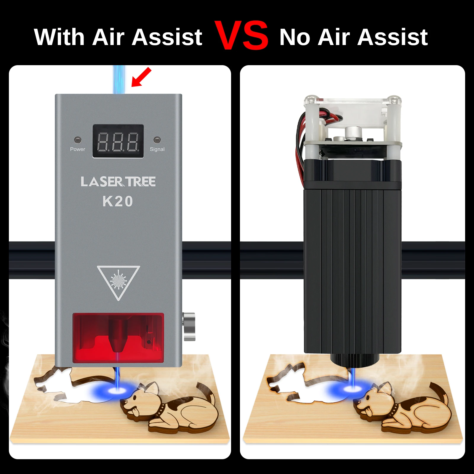 LASER TREE K20 20W Optical Power Laser Head with Air Assist TTL Blue Light Module for Laser Machine Cutting Engraving DIY Tools