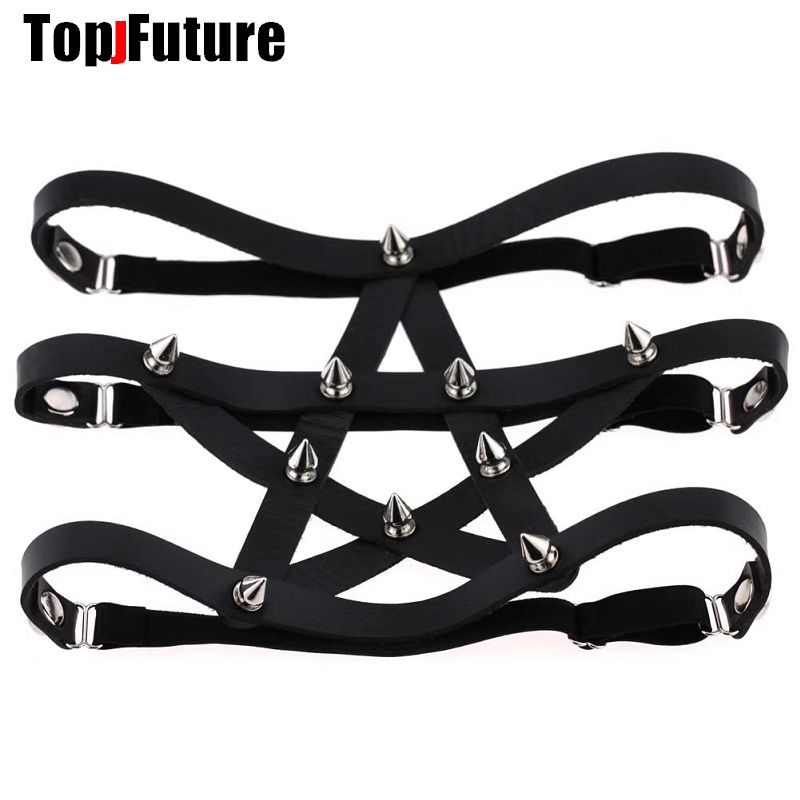 Bas de cosplay gothiques lolita, bas Harajuku, pentagramme, uniforme Punk, chaussettes, chaîne de jarretelles, anneaux de jambe, sangle de jambe gothique