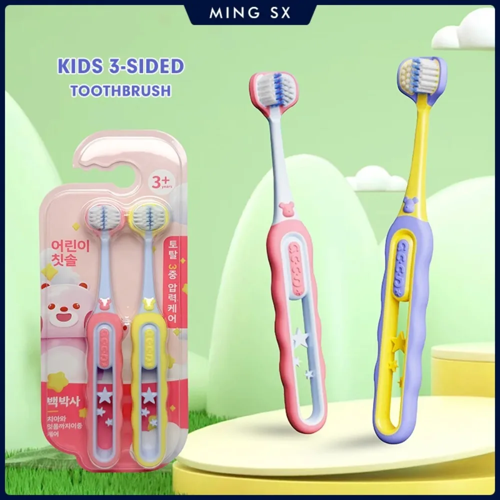 Spazzolino da denti per bambini a tre lati Spazzole per pulizia sbiancante per denti con setole morbide per bambini di età compresa tra 3 e 12 anni Igiene orale dentale