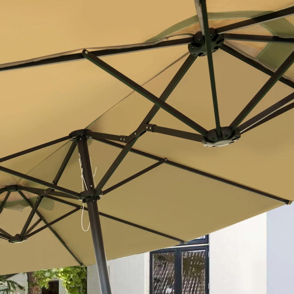 15ft Outdoor Parasol, Double Sided Double Patio Umbrella with Crank Handle, Beige
