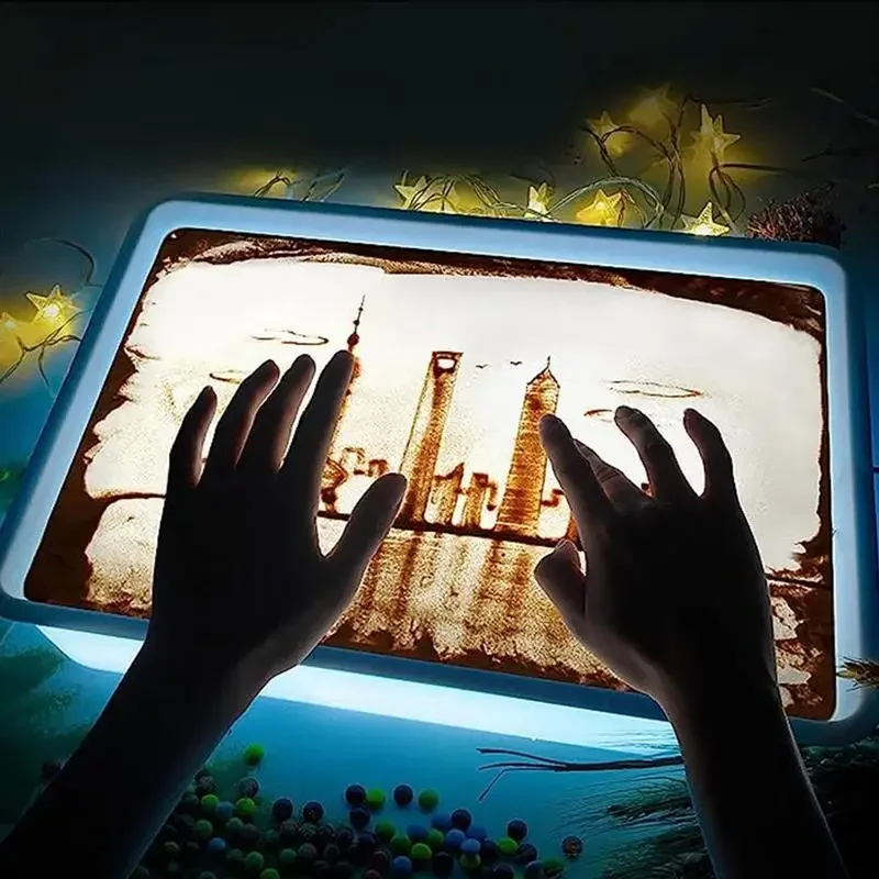 Tavolo creativo fai-da-te Sabbia Art Disegno scatola luminosa per bambini Mini Lightbox da tavolo con LED per le vacanze di arte della sabbia Natale regalo di Natale