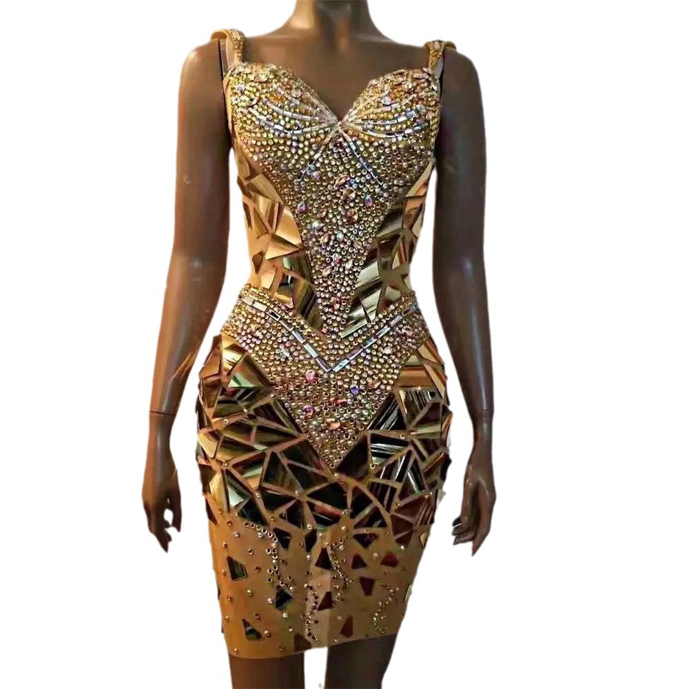 Jurken voor dames 2025, glamoureuze diamanten mesh-jurk voor verjaardagsfeestje en toneelvoorstelling met sexy holle lens-avondoutfit