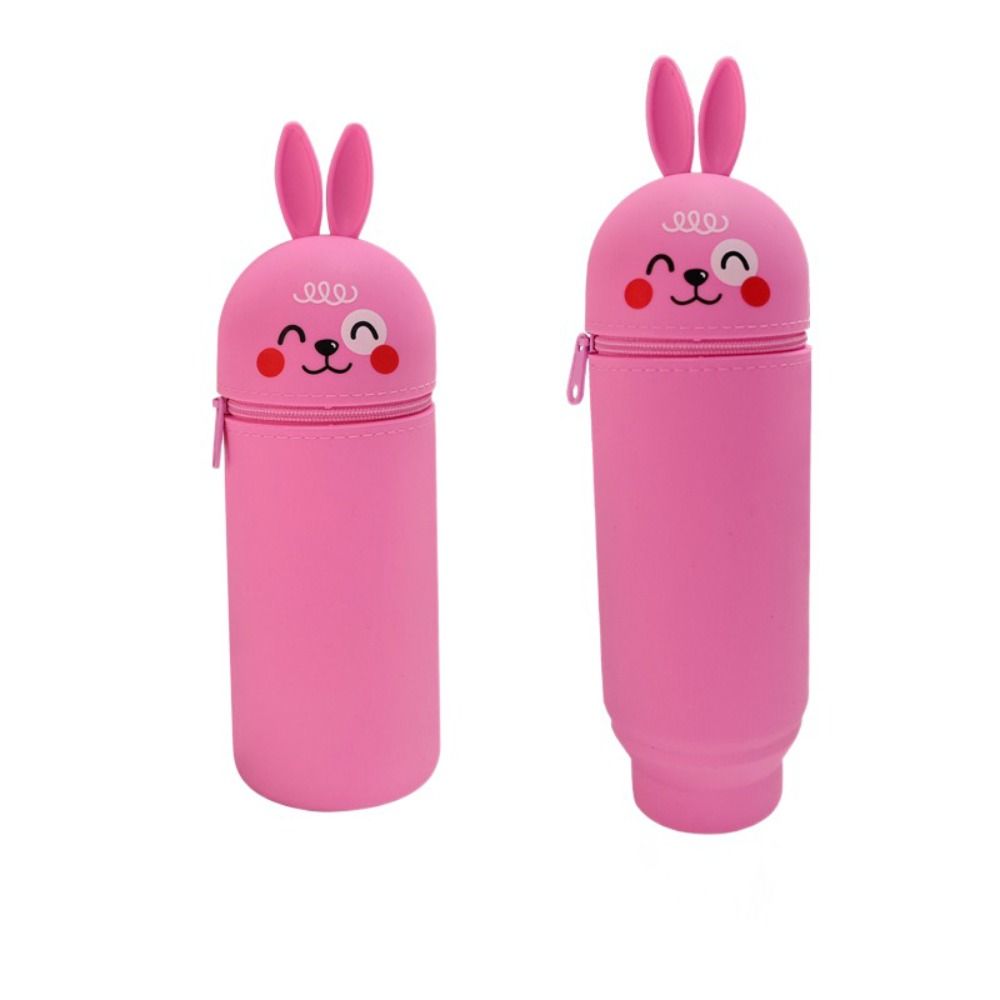 1pc Cute Foldable Pencil Case Silicone Dirt Resistant Pen Container Broken-resistant Rabbit Shark Pen Box for Students