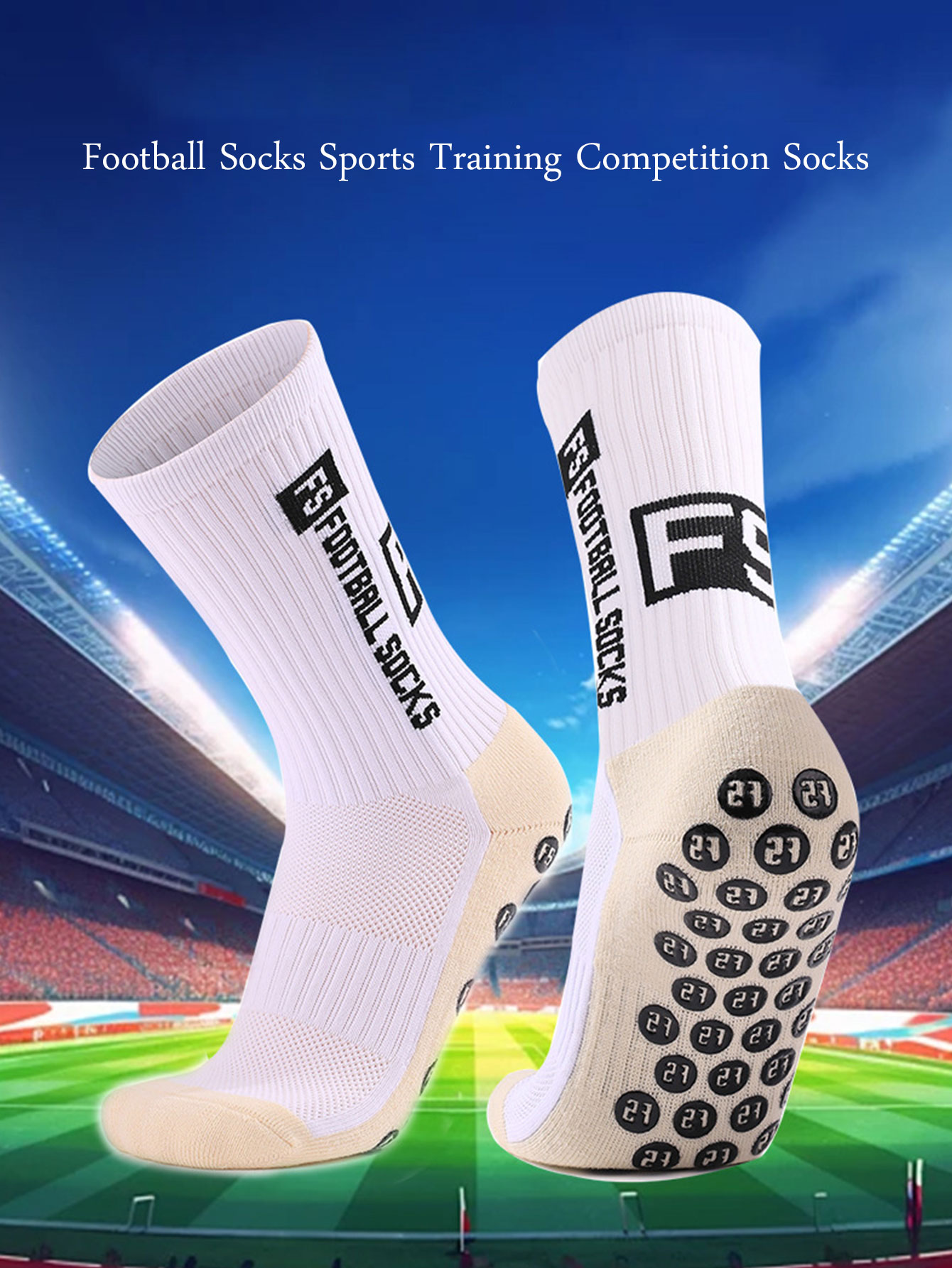 4 pairs of new FS and TC mid tube glued football socks for sports training and competition, non slip and breathable socks