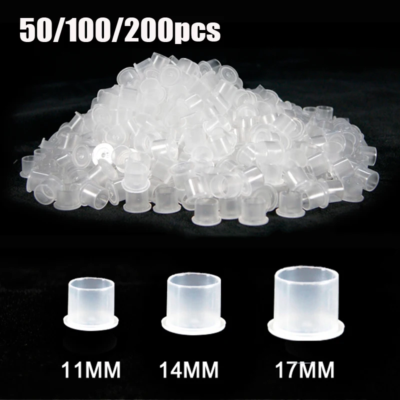 100 stücke Kunststoff Einweg Tattoo Ink Cups Mit Basis Pigment Klar Halter Container Kappe Tattoo Zubehör Permanent Make-Up