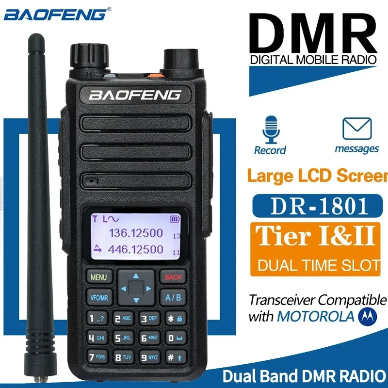 Baofeng DR-1801 DMR Walkie Talkie Digital doble ranura de tiempo nivel analógico 1 y 2 banda Dual de largo alcance 1024CH DM-1801 Ham Radio bidireccional