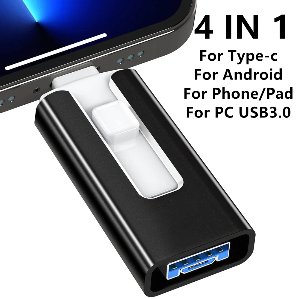 4в1 OTG 512 ГБ 256 ГБ для iPhone USB 3.0 Флэш-накопитель 2 ТБ 1T Android TYPE-C PenDrive Mobile Micro USB Memory Stick Drive бесплатно