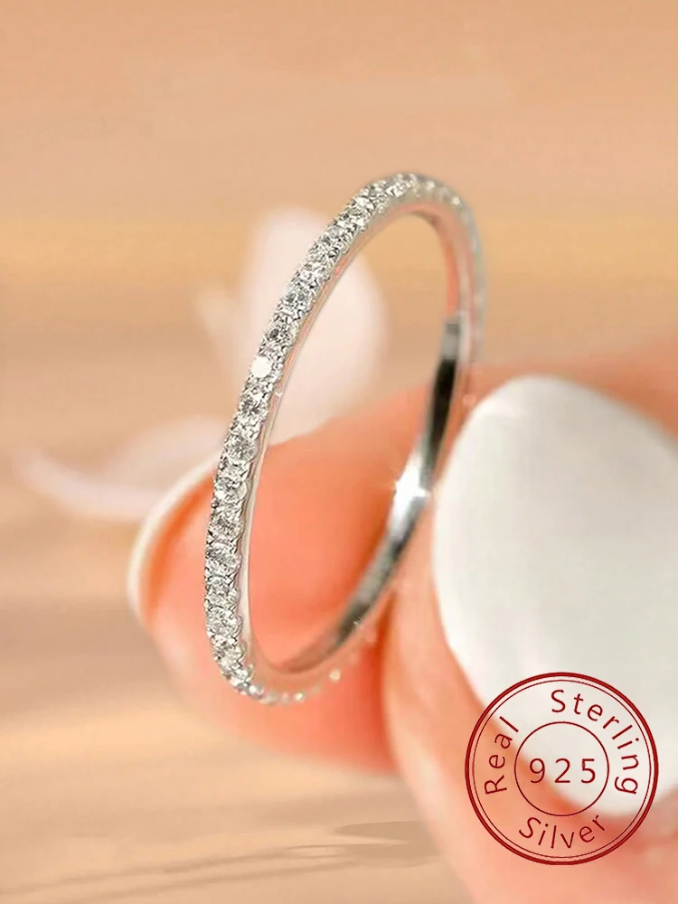 925er-Sterlingsilber, modisch, glänzend, 1,4 mm, voller Zirkon, stapelbar, schlichter Ring für Damen, tägliche Party, personalisierter edler Schmuck