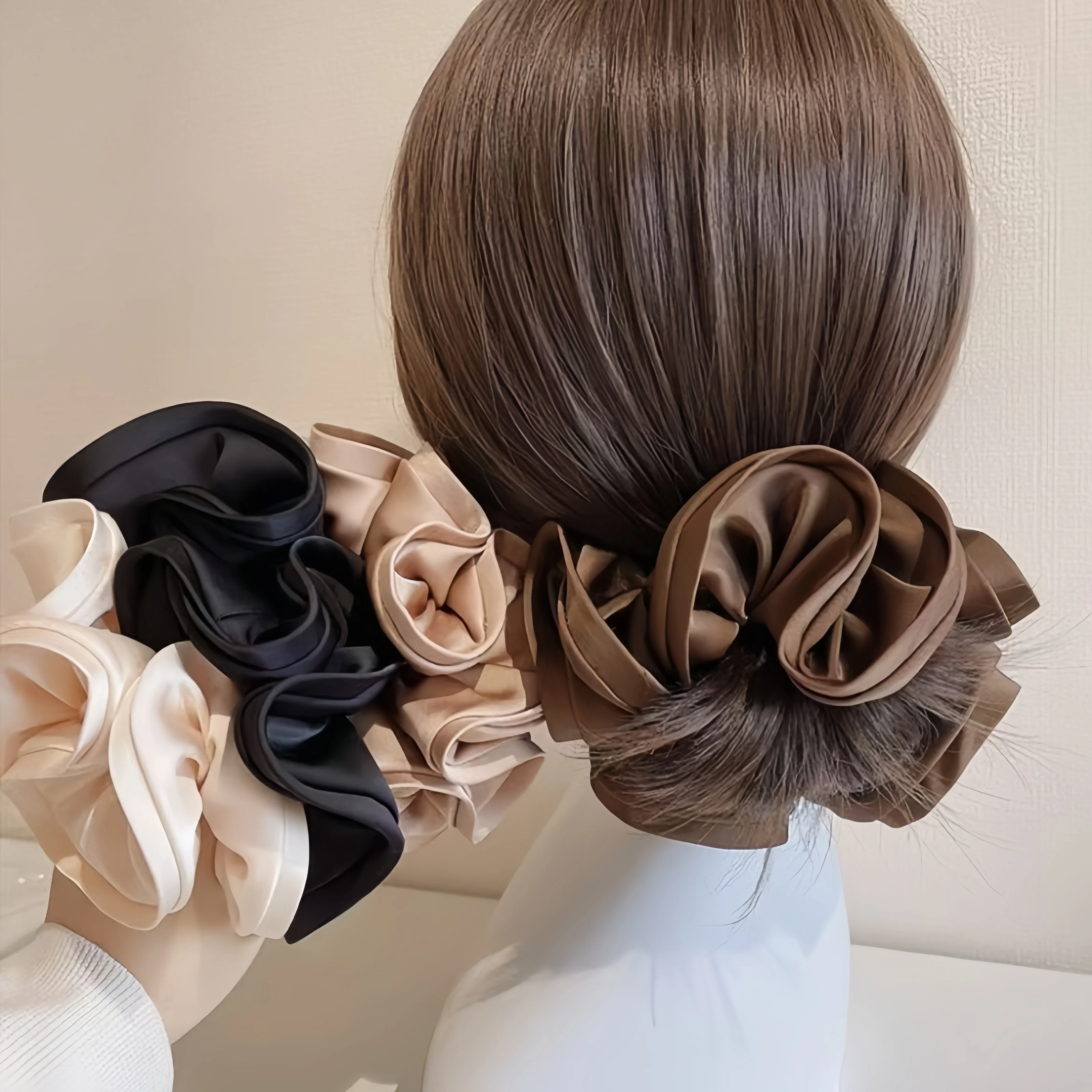 Coreano grande laço de cabelo fita scrunchies cetim elástico faixa de cabelo arco feminino temperamento simples novo estilo rabo de cavalo acessórios para o cabelo