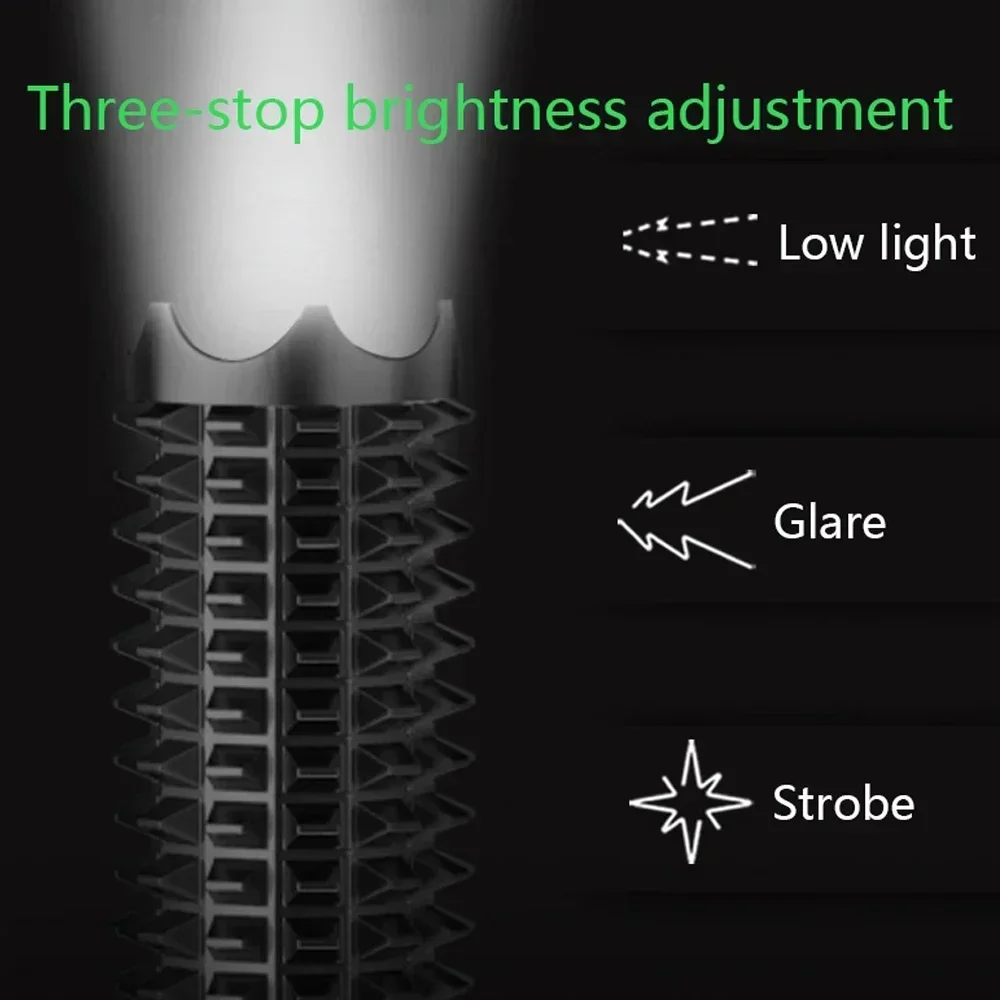 Linterna LED de bate de béisbol, aleación de aluminio, enfocable, con zoom, superbrillante, luz de mazza de autodefensa, bastón táctico, antorcha de emergencia