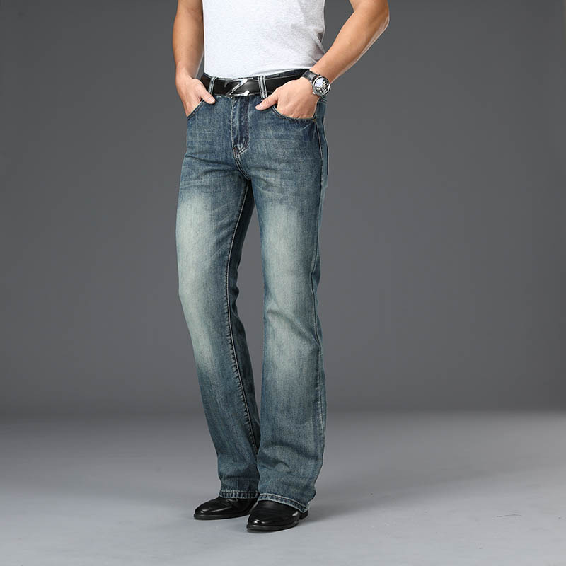 Pantalones vaqueros acampanados de mezclilla para hombre, pantalones vaqueros con corte de bota, cómodos, ligeramente delgados, clásicos, sueltos, informales, azules y negros, corte de bota para hombre