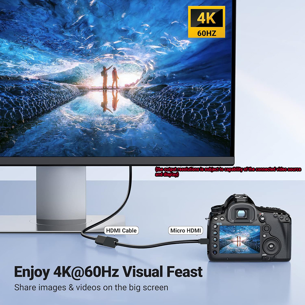 Micro-HDMI-Kabel 4K 60 Hz Micro-HDMI-auf-HDMI-Buchse-Adapterkabel für Raspberry Pi 5/Pi 4/GoPro Hero 7 6/Sony A6000 Kamera HDTV