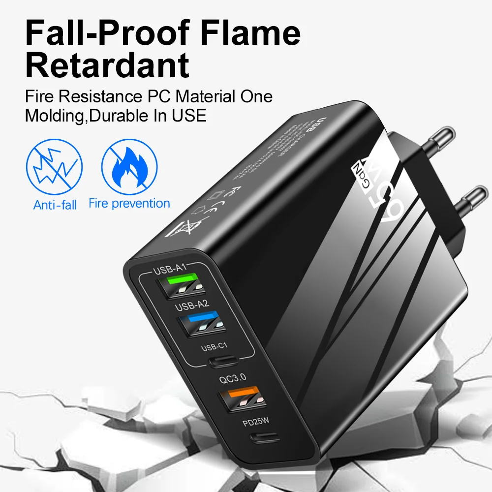 65 ワット GaN USB 充電器 PD タイプ C 急速充電電話充電器電源アダプタ iPhone 15 14 Xiaomi サムスン EU/米国プラグ壁の充電器