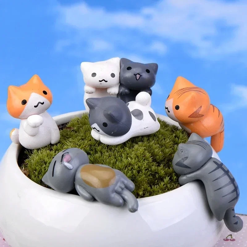 6ชิ้น/เซ็ตการ์ตูนแมวกวักนำโชคเมล็ดพันธุ์บอนไซตกแต่งเพชรประดับของขวัญขนาดเล็กจิ๋วลูกแมวภูมิทัศน์ไมโครน่ารัก