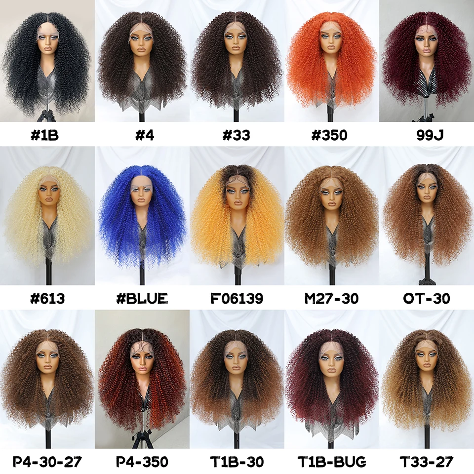 Długa Afro Kręcona Syntetyczna Peruka Afro 24 Cale Jerry Curl Głęboki Przedziałek Peruki typu Lace Front Dla Kobiet Ombre Niebiesko-Miedziana Peruka z Pasemkami 613