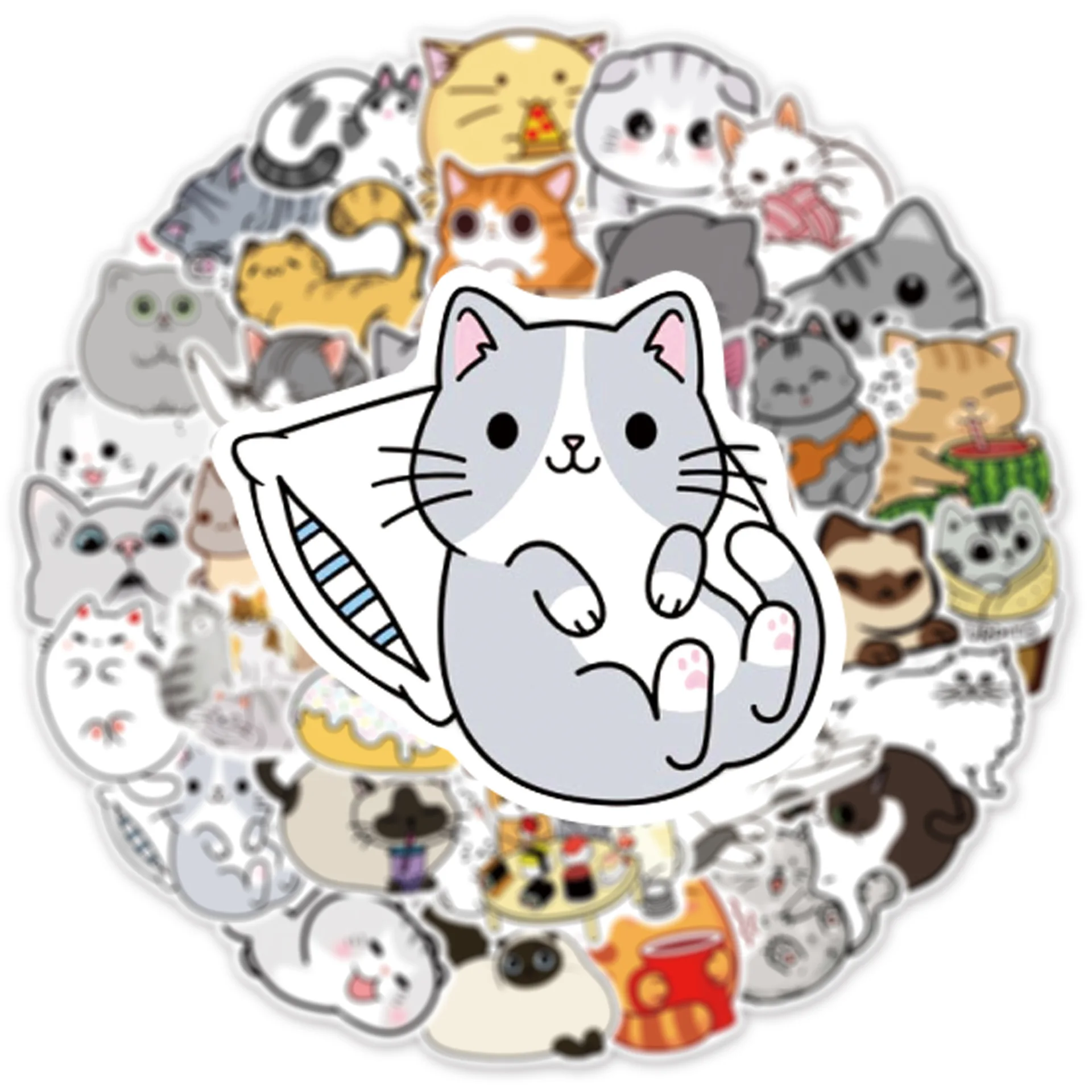 50PCS Cartoon Cute Cat Animal Personality Graffiti Creative Sticker Toy Skateboard Guitar Computer Refrigerator Desk Decoration