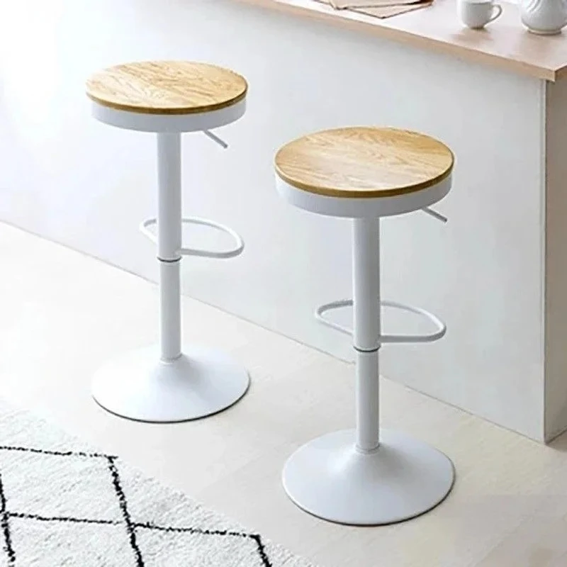 Rotating Bar Counter Chair for Home Use Fashionable High Foot Iron Leisure Stool Bar Restaurant Minimalist Style Solid Wood