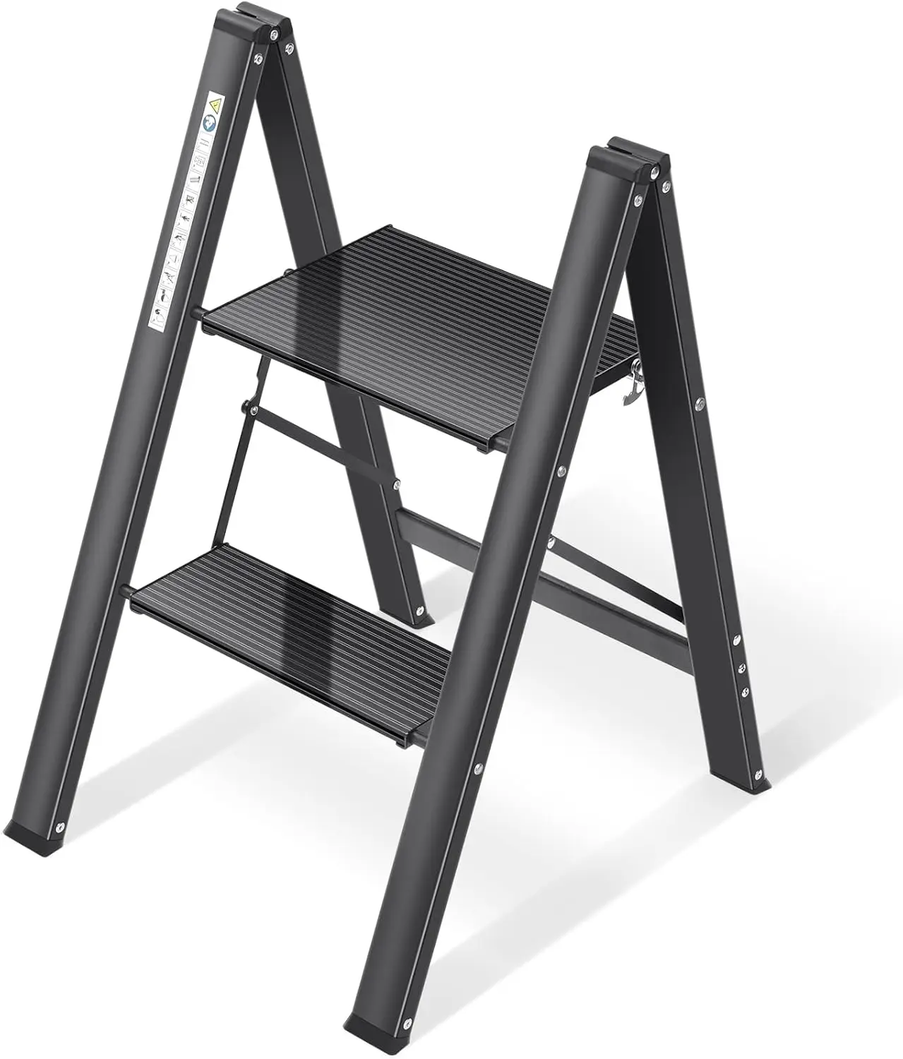 Stepladder, Stepladder 2-Step, Klapptrittleiter mit Handlauf, rutschfester Haushaltsleiter mit Klappsicherung, Aluminium Tri