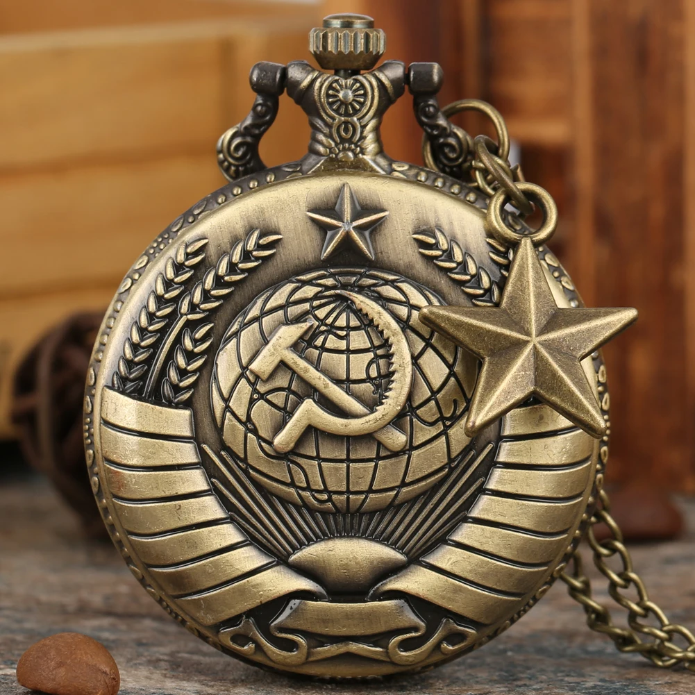 Vintage Emblem UdSSR sowjetische Abzeichen Hammer Sichel Taschenuhr Bronze Russland Armee CCCP Kommunismus Halskette Uhr Kette Männer Frauen