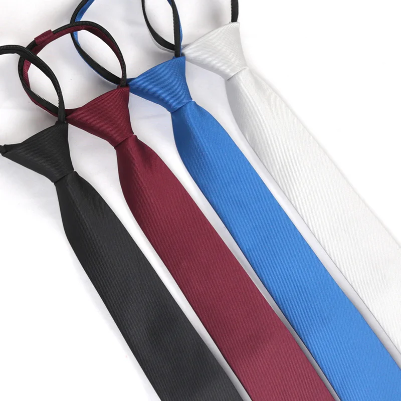 ผู้ชาย Tie สีทึบผอมซิป 6 ซม.สําหรับงานแต่งงานชุดเนคไทสีดําแฟชั่น Cravate ธุรกิจ Slim อุปกรณ์เสริมเสื้อ