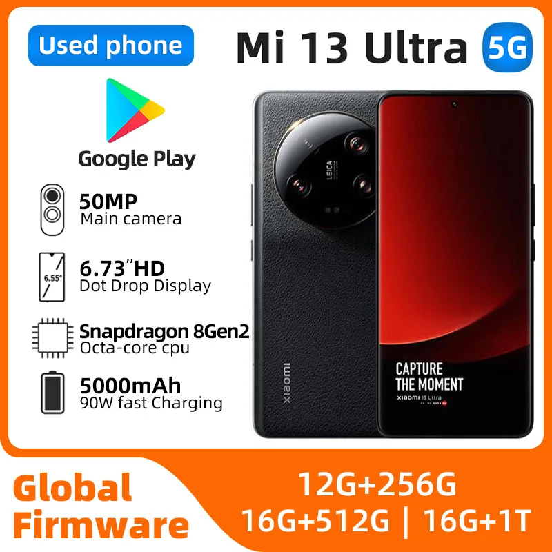 Xiaomi-teléfono inteligente 13 Ultra 5G, 5000mAh, 2K, pantalla de 6,73 pulgadas, 90W, Snapdragon 8 Gen 2, resistente al agua IP68, cámara cuádruple de 50MP, NFC, usado