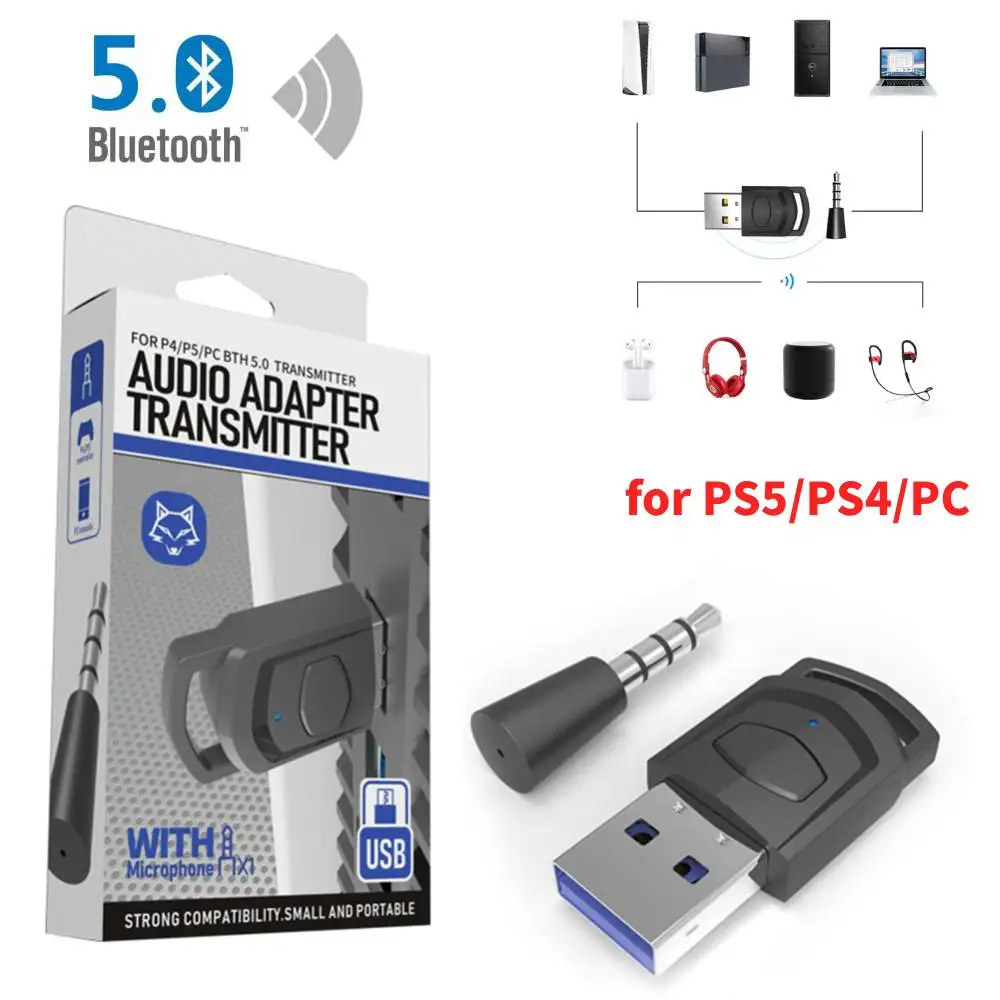 Bluetooth Audio nadajnik słuchawki bezprzewodowe Adapter z odbiornikiem dla konsoli do gier PS5/PS4 słuchawki do komputera PC 2 w 1 USB Bluetooth 5.0