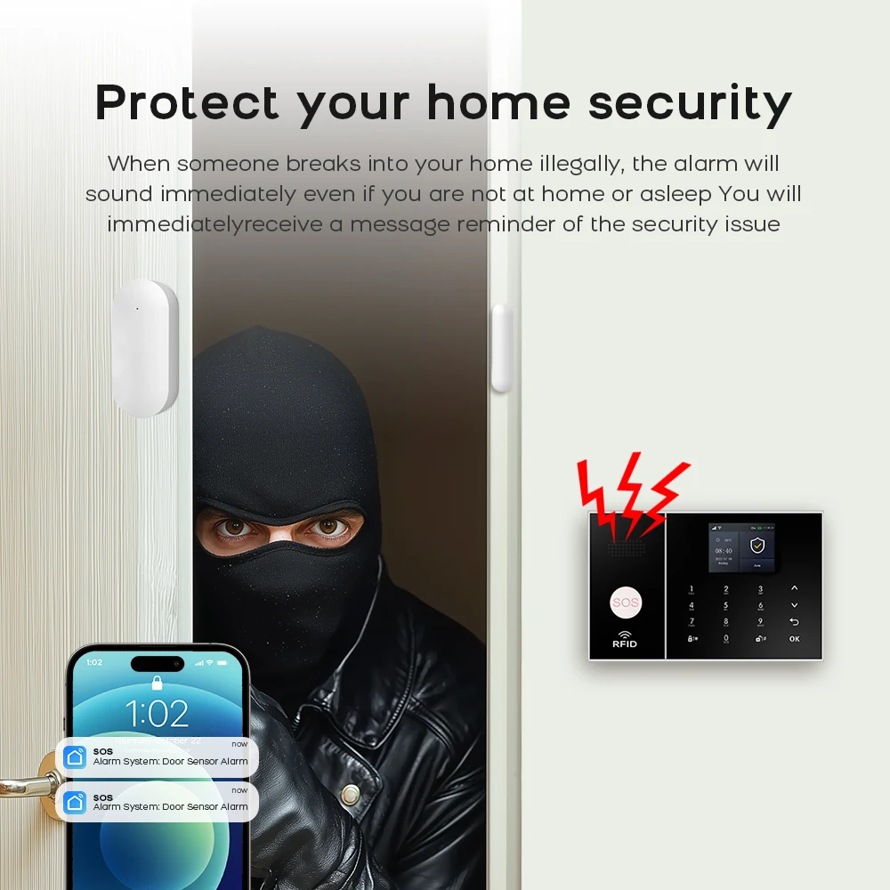 PGST TUYA Home Alarm System Smart Life APP Arbeit Alexa Google WIFI 4G Drahtlose Sichere Sicherheit für Haus 433 MHz