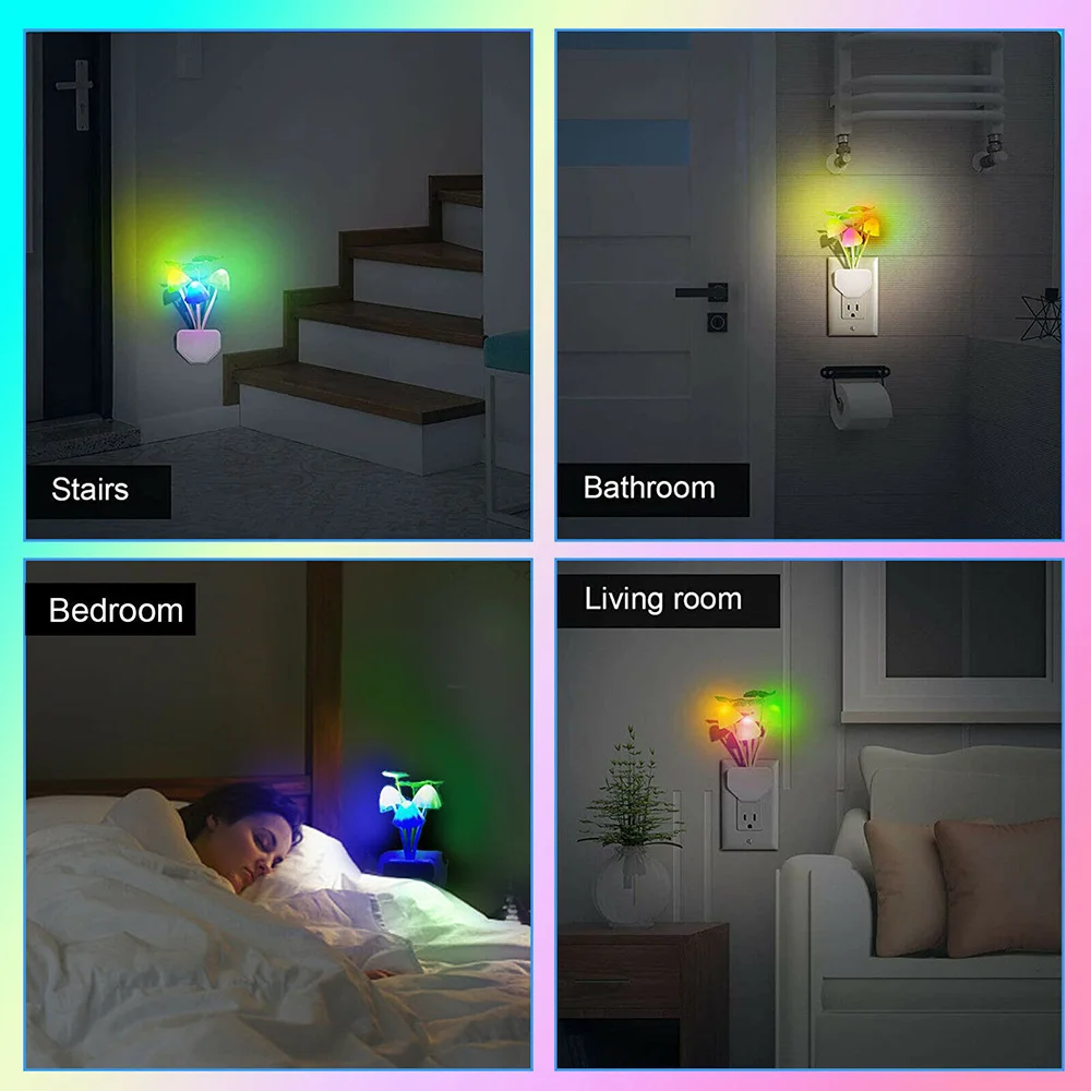 Novedad luz nocturna enchufe UE y EE. UU. inducción sueño hongo Luminaria lámpara 220V 3 LED lámpara de seta luces de noche led