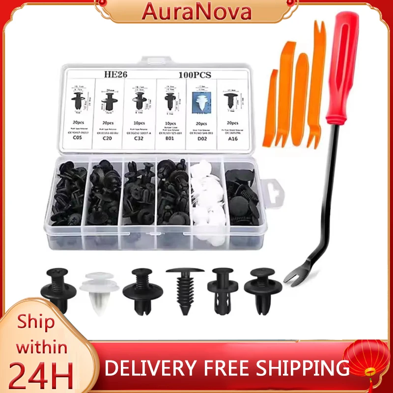 100Pcs Universal Bumper Retaining Clips, Car Plastic Fastener Push Retainer Kit Car Boxed Snap Combination Set