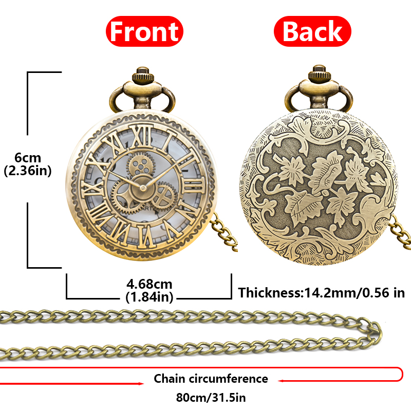 Vintage Bronze Steampunk Copper Cutout Gear Quartz Pocket Watch Necklace Pendant Clock Chain Men Women Chain Gift