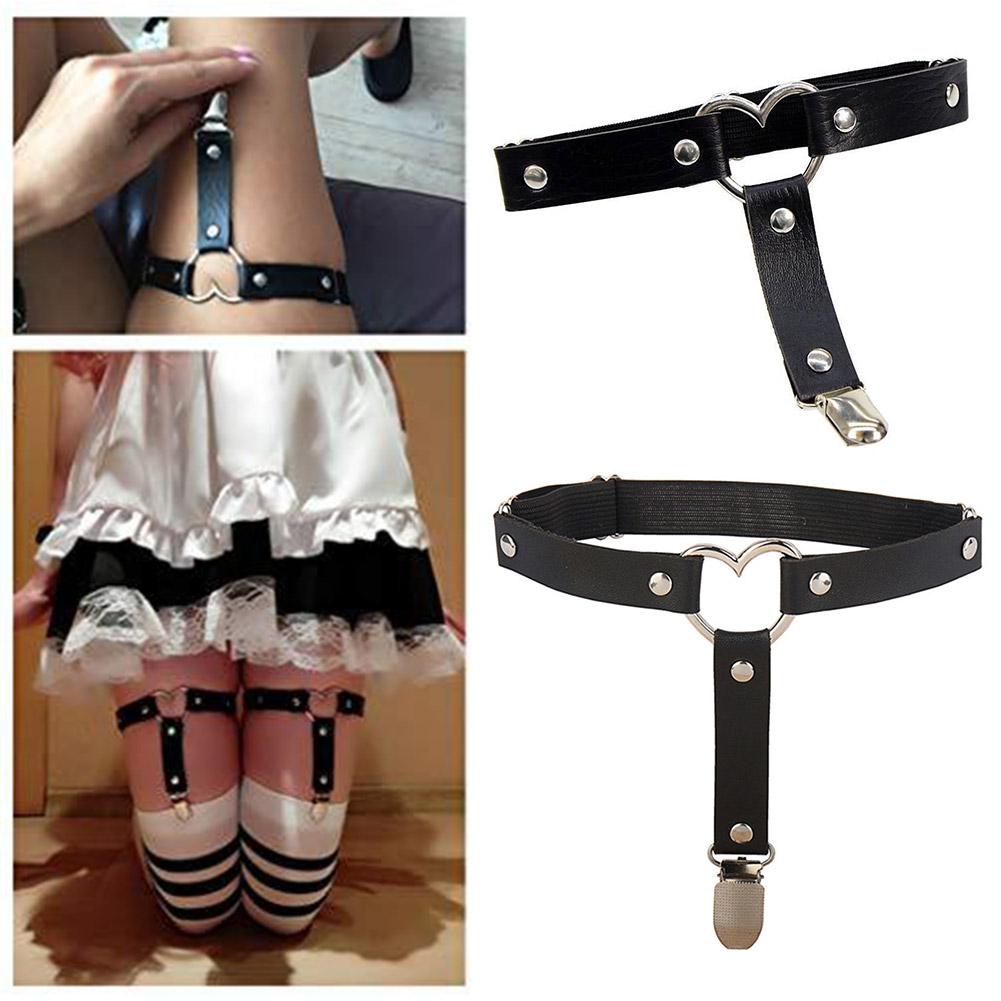 1 Stuk Punk Pu Lederen Bretels Voor Dames Sexy Elastische Anti Slip Been Kousenband Riem Dijhoge Kous Sok Clips Accessoire